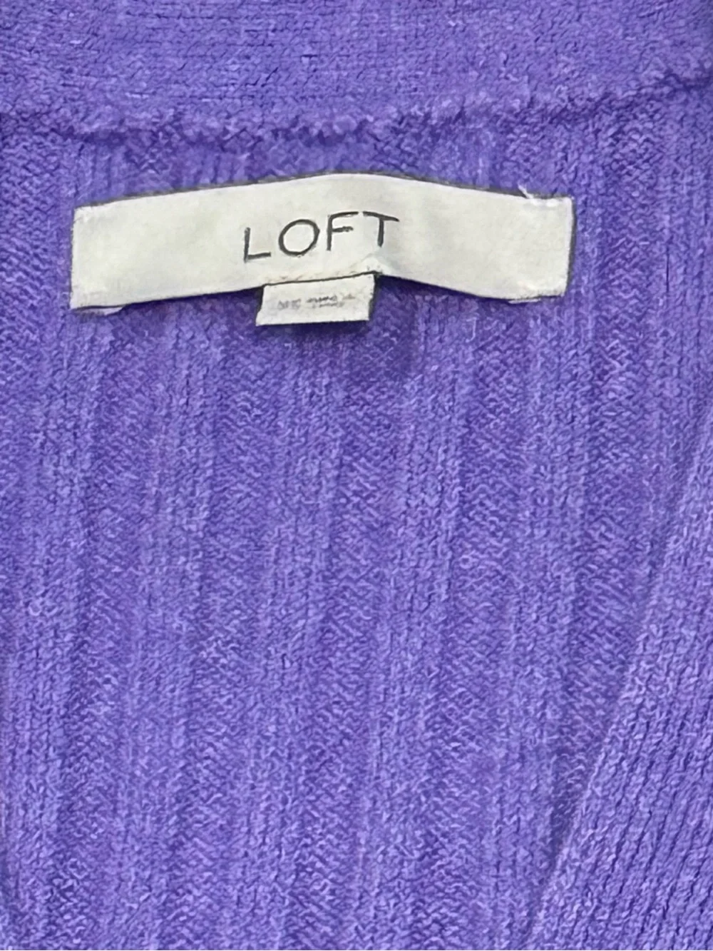 LOFT Violet Ribbed Button-Front Cardigan - Picture 6 of 10
